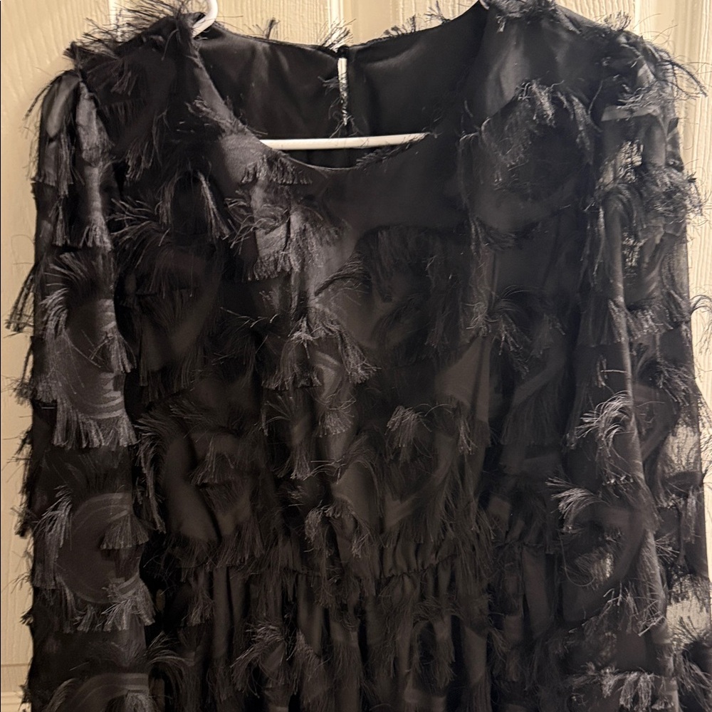 Black Fringe Texture Long-Sleeve Women's Dress - Picture 4 of 4